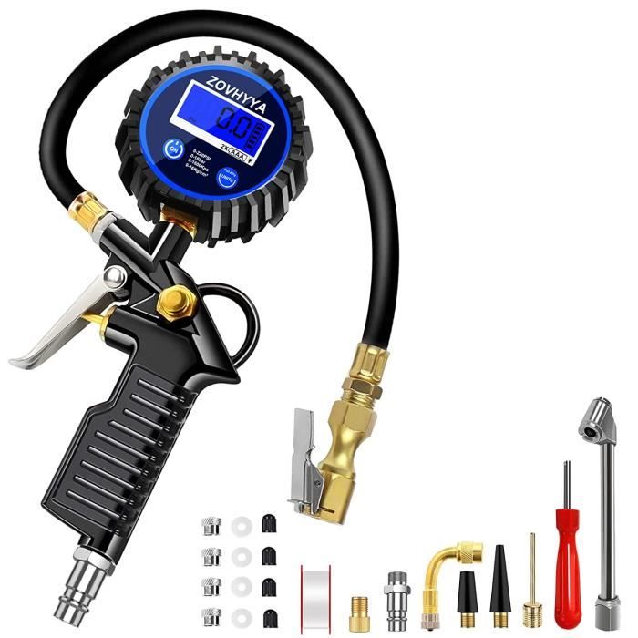 Gonfleur De Pneu Avec Manomètre Intégré 220 PSI / 15 Bar - Embout En Laiton, Flexible, Universel Pour Voiture, Moto, Vélo, Camion - 1
