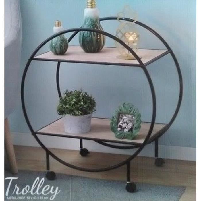Meuble Metal Noir Trolley Etagere Desserte Ronde Sur Roulette Zen