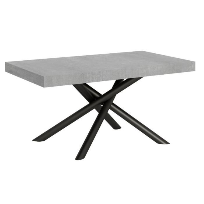 Table extensible gris béton 8 à 20 personnes et pieds arrondis entrelacés anthracite L 180 à 440 cm Zeus