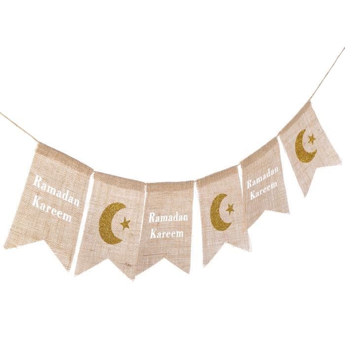 Bannière Eid Mubarak & Ramadan Kareem - Décorations Ramadan En Carton Bleu Doré - Lot De 3