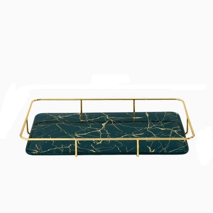 ADERTOS Plateaux Salle De Bain En Céramique Rectangulaire Avec 2 Sous-Verres - Plateau Décoratif Marbre Pour Lavabo Et Vanité