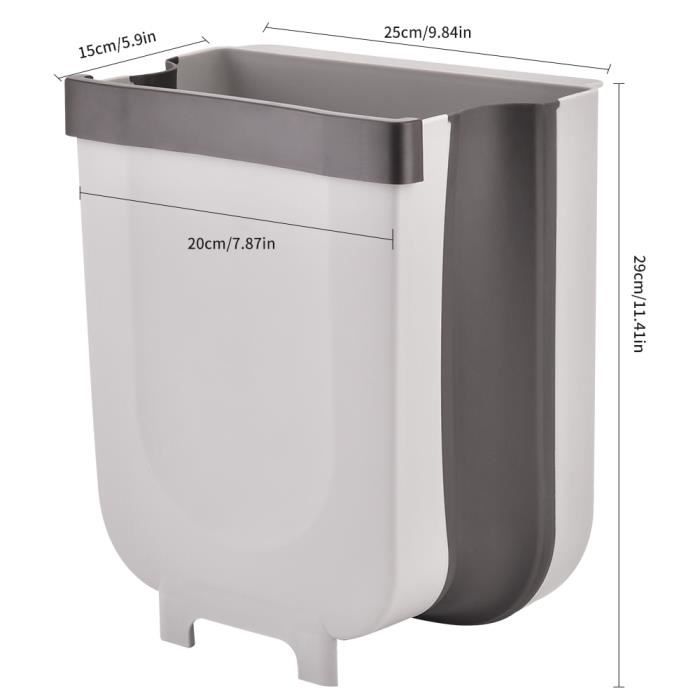 Poubelle Suspendue 7L Avec Couvercle - Blanche/Verte, Pour Cuisine, Salle De Bain, Camping-car - Gain De Place Murale Ou Armoire - 8