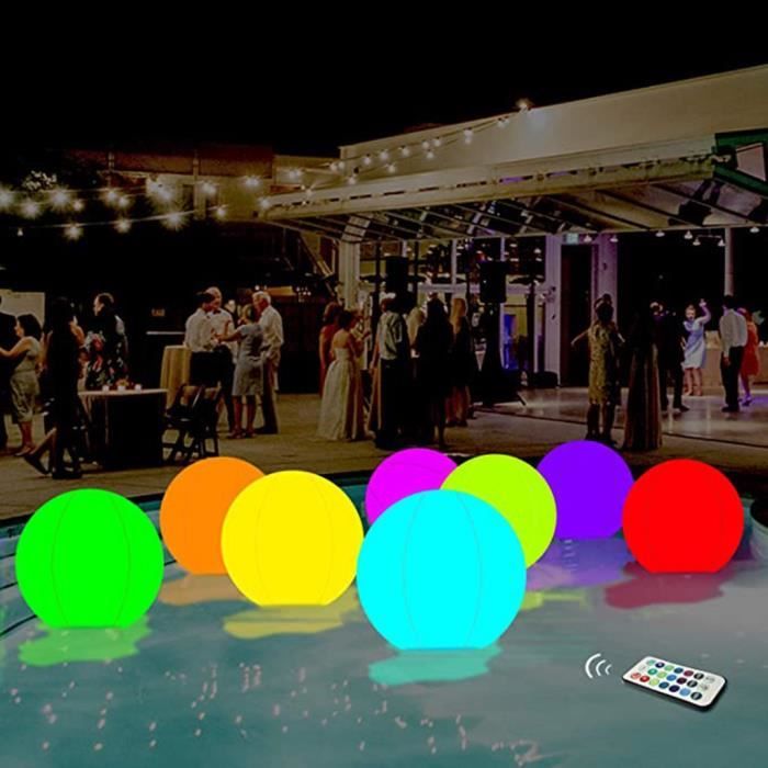 VGEBY ballon de plage LED Ballon de plage gonflable lumineux en PVC, 16  couleurs, télécommande jeux flotteur Pompe de Tricolore