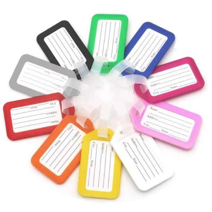 Lot de 10 Étiquette de Bagage Valise Accessoires Voyage Identifier Étiquettes, Étiquettes de Bagage en Plastique Colorées ,