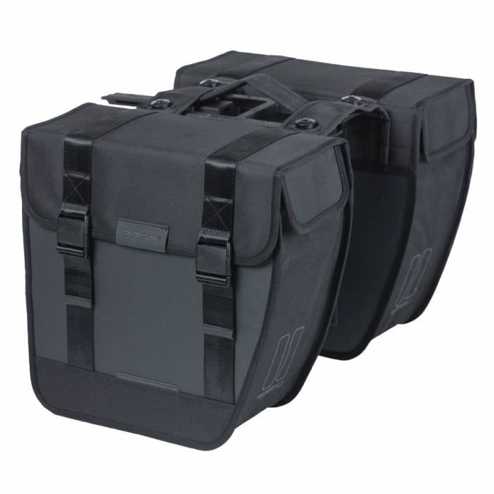 Sacoche arriere velo double basil tour 28l noir waterproof (34x14x34cm) fixation porte bagage compatible systeme mik