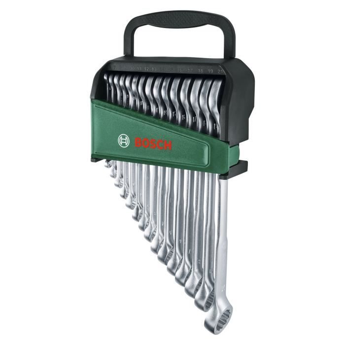 Bosch Set de 12 clés mixtes clés plates robustes universelles métrique 6 19 mm design ergonomique