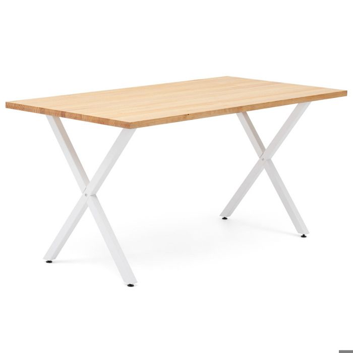 table salle a manger pied x eco 120x61cm blanc-bois naturel