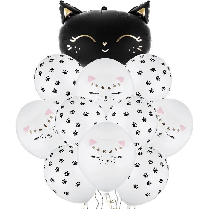 Ballons Chat Anniversaire - Lot 40 Ballons Latex, 8 Motifs Mignons, 4 Couleurs, Décoration Fête Thème Animaux