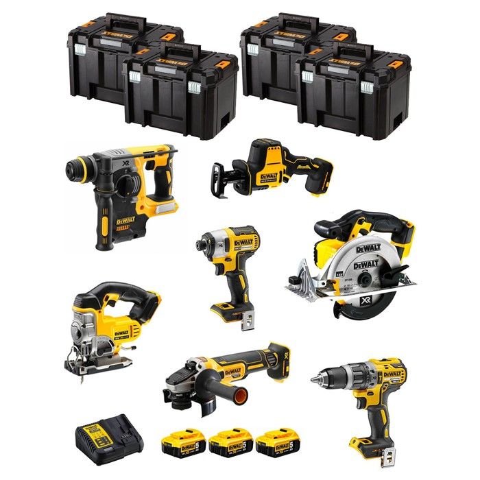 Kit d'outils DEWALT DCD796 DCH273 DCG405 DCF887 DCS331 DCS391 DCS369 18V 3 batteries 5Ah - vue 1
