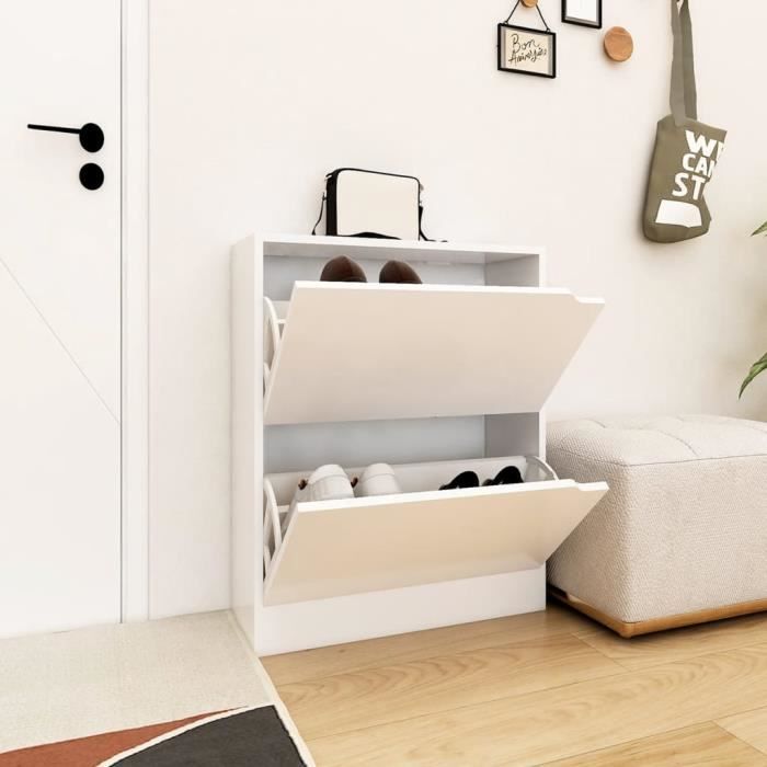 TAM® Armoire à chaussures avec 2 portes Blanc 59x24x74 cm Aggloméré 85816 Cdiscount Maison