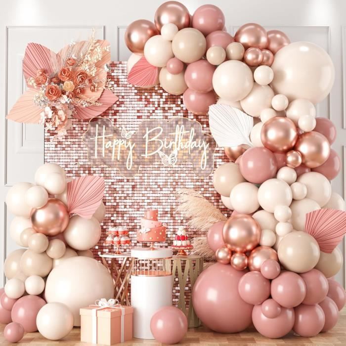 Kit D'arche De Ballons Rétro Rose, 120 Ballons Rétro En Latex Argenté Métallisé Pour Fête