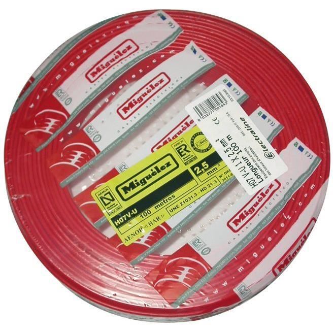 Câble rigide HO7VU - ELECTRALINE - 1x2.5 mm² - Longueur 100 m - Couleur rouge - Monoconducteur