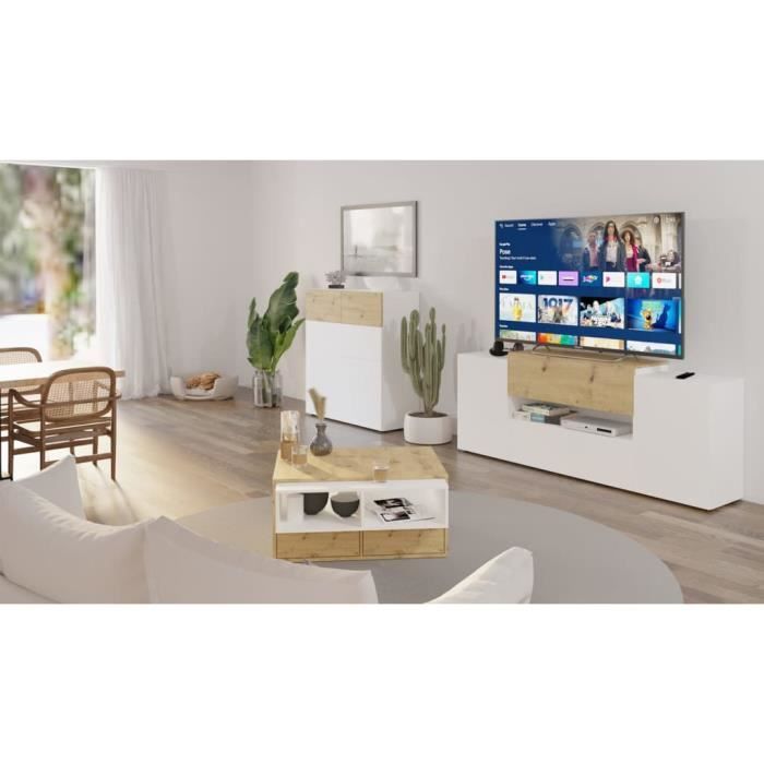 444216 FMD Meuble TV-Hi-Fi 182x33x70 2 cm Blanc et chêne artisanal 444216 FMD Meuble TV-Hi-Fi 182x33x70 2 cm Blanc et chêne artisanal
