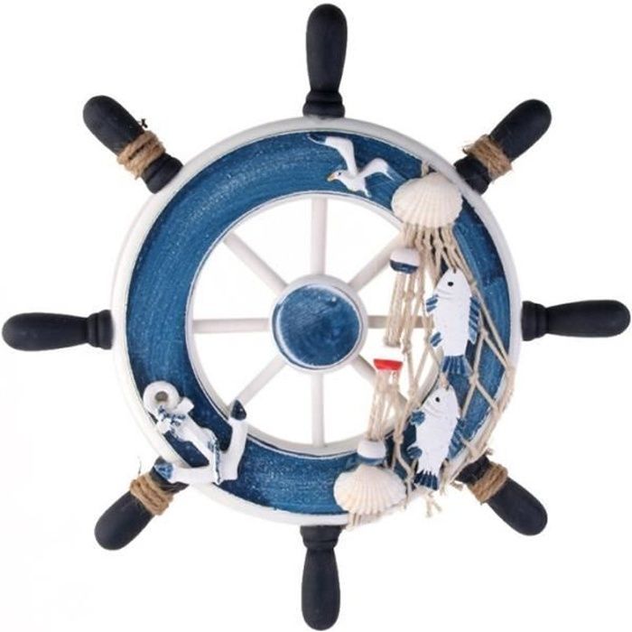 Roue De Bateau En Bois 91,4 Cm (36") - Décor Nautique Vintage Blanc Délavé - Décoration Murale Salon, Bureau, Restaurant - 4