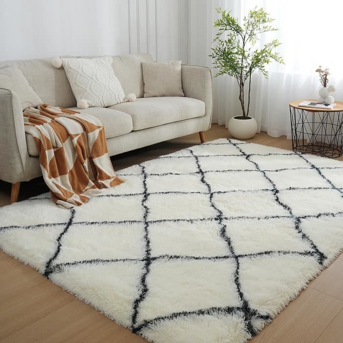 Tapis Salon Shaggy 160 x 230 cm Descente de lit Poils Longs Tapis Doux Moelleux pour Salon Chambre Canapé Chambre