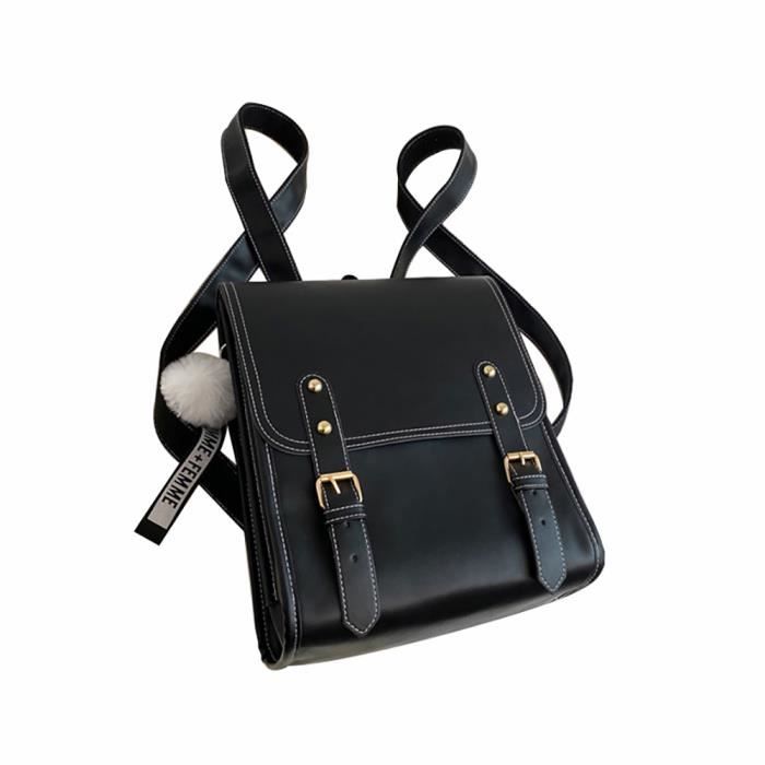 Sac À Dos Vintage En Cuir Pu Pour Filles Pour Etudiantes Style Collegien Decontracte Noir Noir