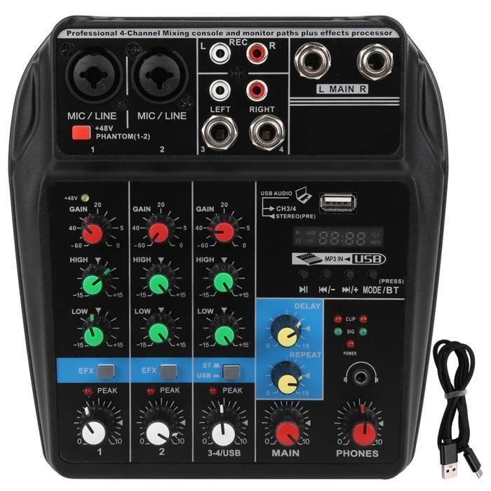 Console de mixage DJ à 4 canaux avec système de surveillance d'alimentation fantôme Bluetooth 48