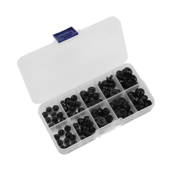 Coffret 100 Yeux De Poupée Noir Plastique Et Résine 6-12mm - DIY Amigurumis Et Loisirs Créatifs