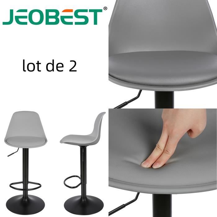 Chaises de bar - JEOBEST - Lot de 2 - Cuir synthétique - Réglables en hauteur - Pivotantes 360°