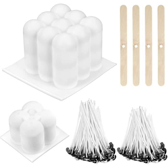 Moules à Bougie Cylindriques 3 Tailles - Kit Fabrication Bougies DIY Avec Mèches Et Supports