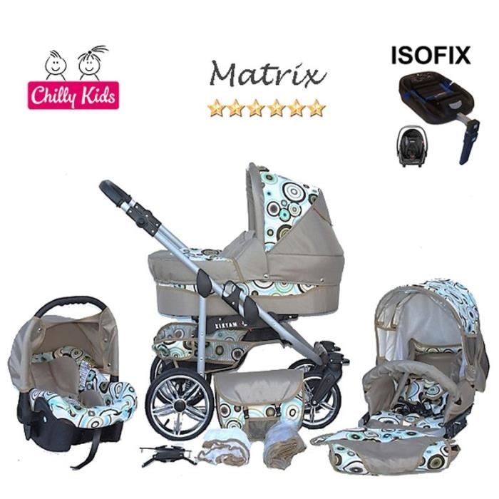 Matrix 2 Set annee Poussette Combinee 4en1 ISOFIX Nacelle Siege Auto Poussette Canne 12 cercles turquoises beige Cdiscount Puericulture Eveil bebe