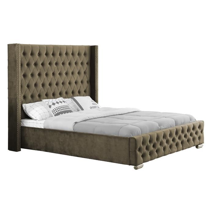 Lit Elara 180 x 200 cm - Velours taupe - Sommier inclus - Sans matelas