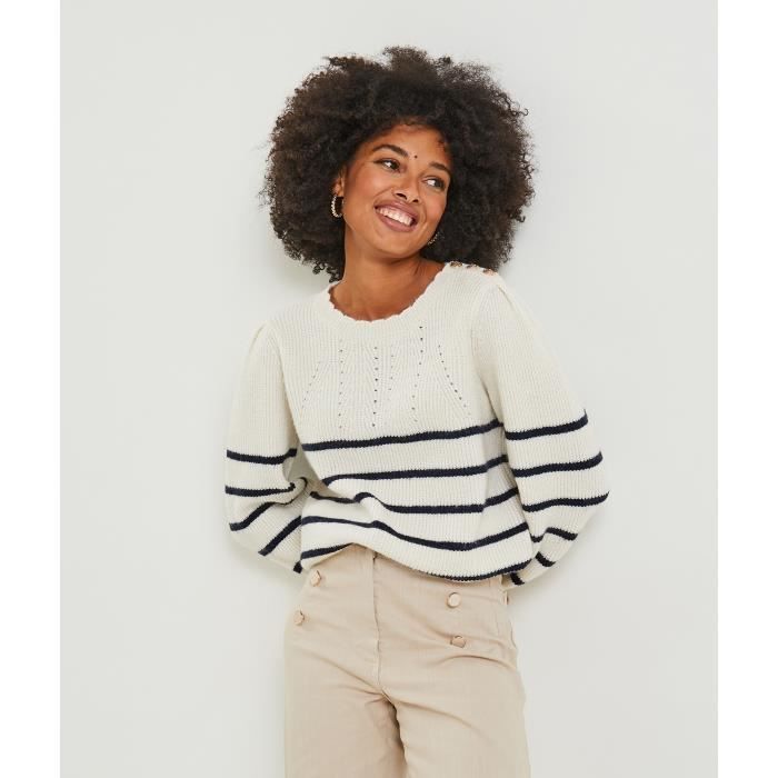 GRAIN DE MALICE Pull mariniere femme Ecru Cdiscount Pret a Porter