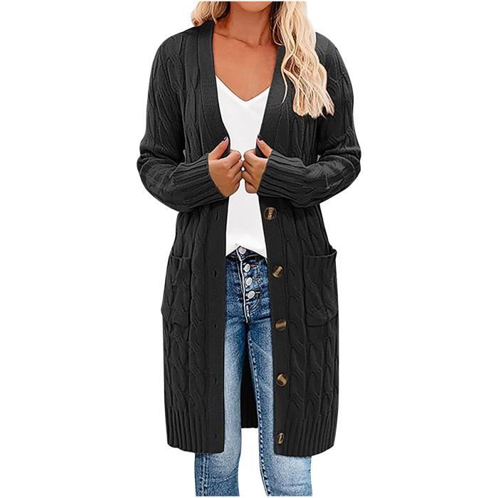 Gilet Long Femme Léger Pour Automne-hiver - Cardigan Boutonné Manches Longues En Tricot Doux - Pull Manteau Casual