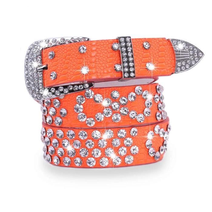 Ceinture Western BHW à Boucle Bling Noir - Taille Medium (29~33), Cuir, Neuf Avec Défauts