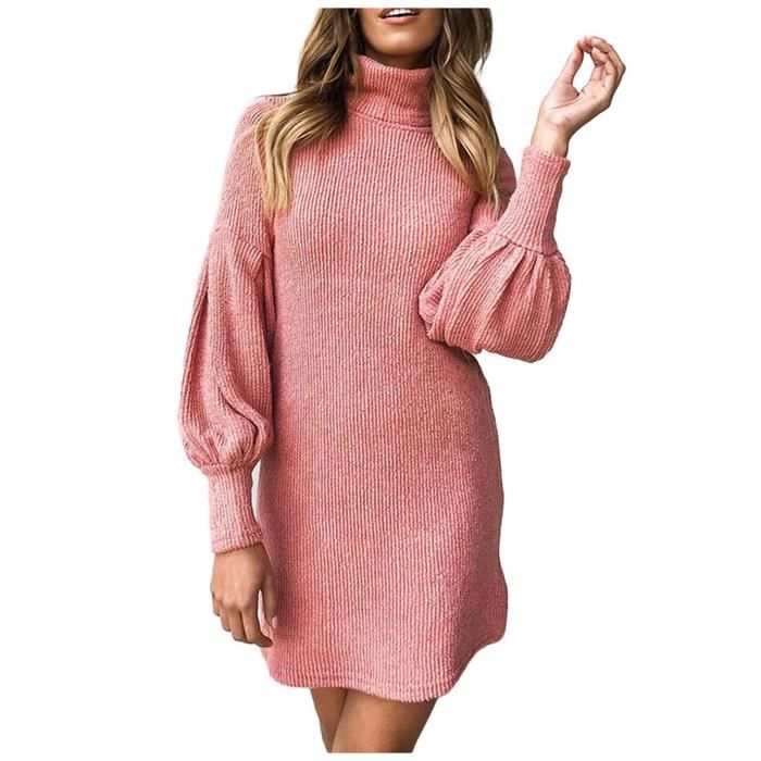 Lukcolor Robe pull à col roulé pour femme Mini robe manches longues 1PC ...