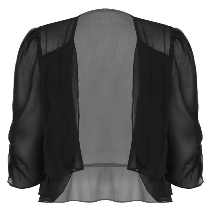 Bolero Femme Mousseline Demi manches Cardigan Court Gilet pour Mariage Soiree YONGHS FR Noir Noir Cdiscount Pret a Porter