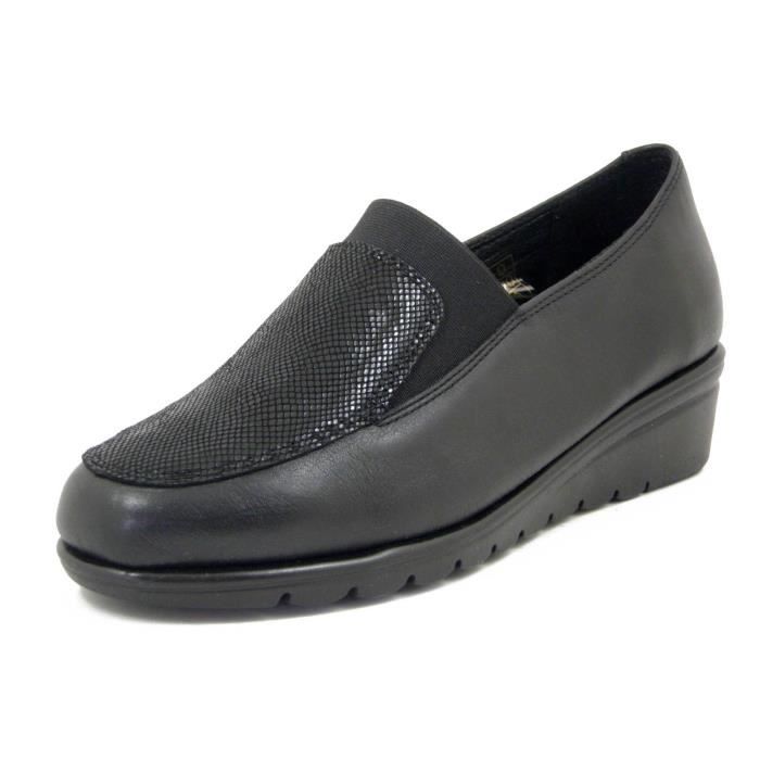 Chaussure Femme Cinzia Soft Cuir Souple Noir Talon Compens