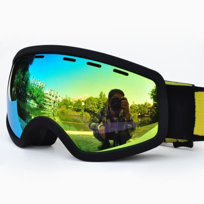 Masque lunettes ski Lunettes de Ski pour enfants Double lentille UV400 Anti buee neige masques de Ski d hiver 4600 black gold Cdiscount Sport