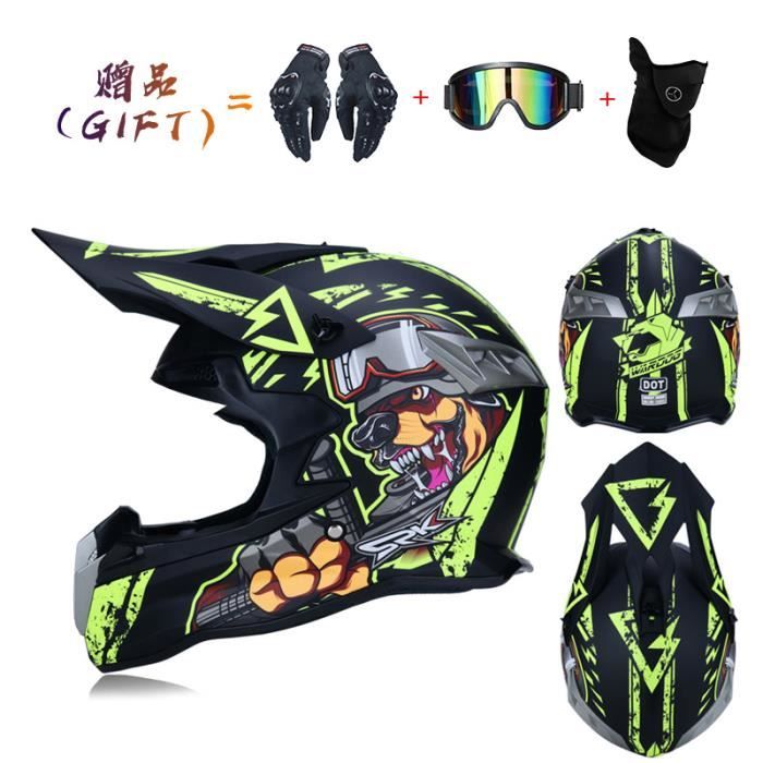 Casque Motocross Enfant Complet Avec Lunettes, Masque Et Gants - Homologué DOT - Taille L (56-57 Cm) - Pour VTT, Quad, Activités Tout-terrain