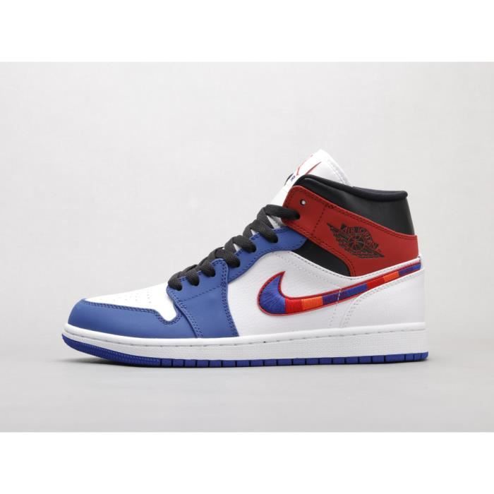 Air jordan 1 Mid WHITE BLUE Red Hook Blanc Cdiscount Chaussures