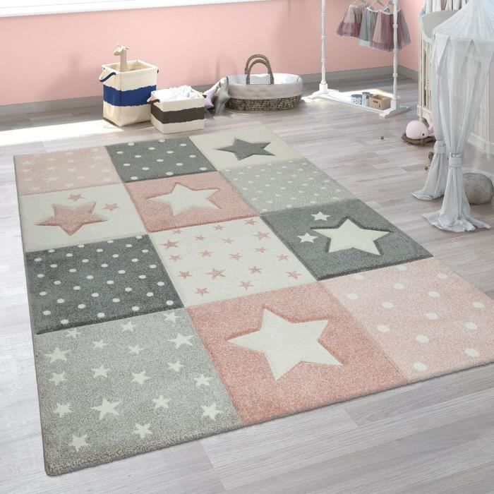 STELLA - Tapis chambre enfant - 120 x 170 cm - rose et gris