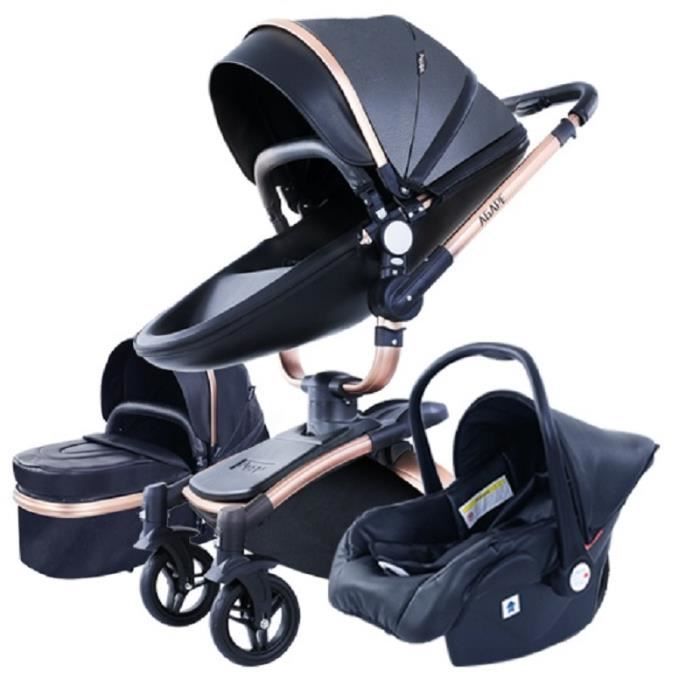 Poussette Oeuf Grand Luxe Cuir Bébé Trio Combinée Landau Réversible Confort Haute Gamme Bleu.swapbuyfr