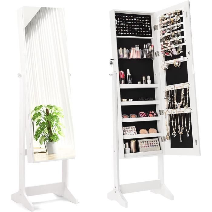 RELAX4LIFE Armoire à Bijoux à Roulettes 360° Avec Miroir Pleine Longueur Et Éclairage LED - Blanc