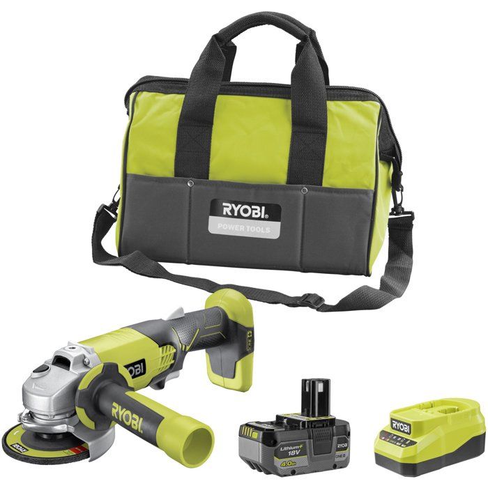RYOBI Meuleuse dangle 18V ONE+ Ø115 mm - batterie 4Ah + chargeur - sac de transport inclus - R18AG-140S