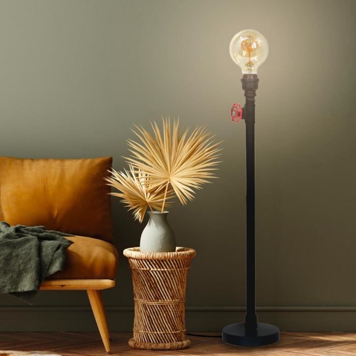 Lampadaire sur pied moderne Robin 120cm métal noir et rouge compatible LED