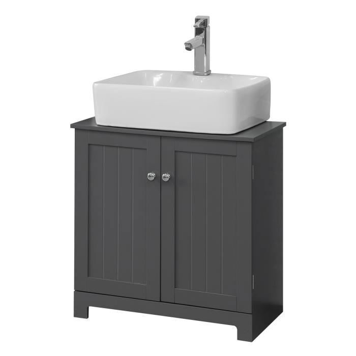 SoBuy Meuble Sous-Lavabo 2 Niveaux 2 Portes – Rangement Salle de Bain Gris Foncé L60xP29xH60cm