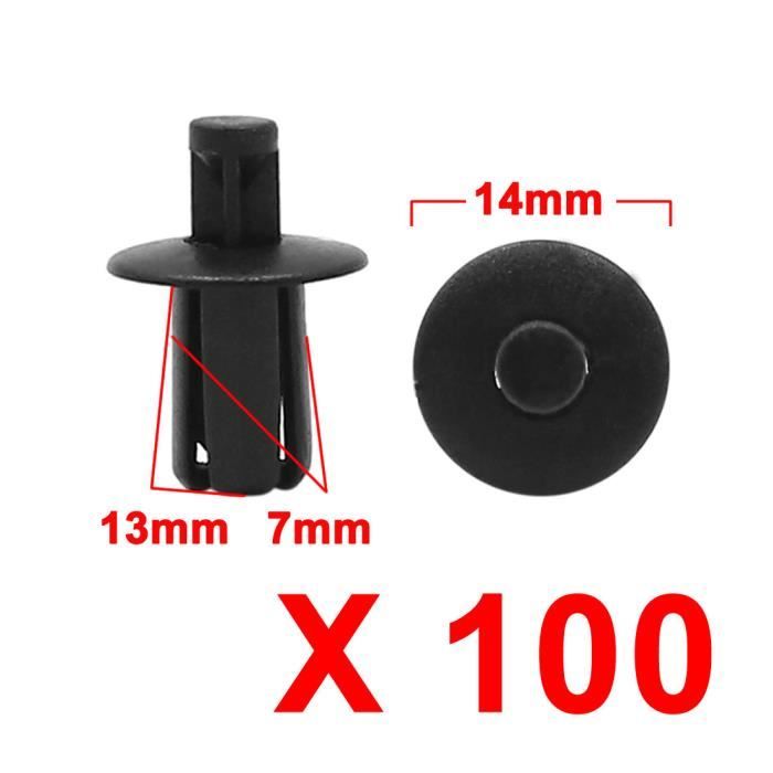 100 Rivets Clips Plastique Noir 7.5mm - Attaches De Garniture Pour Voiture, Bus, Camion
