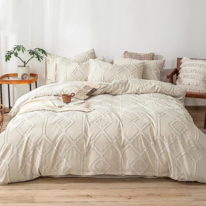 Jemiipee Parure de Lit Touffeté Boho avec Broderie Shabby Chic, 1 x