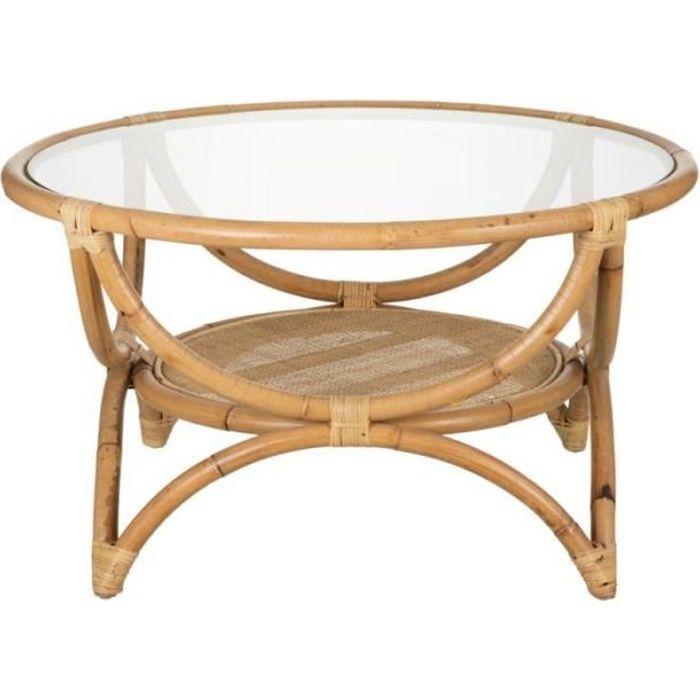 Table Basse Ronde Rotin Verre Asila L 90 X L 90 X H 51 Achat Vente Table Basse Table Basse Ronde Rotin Verre Cdiscount