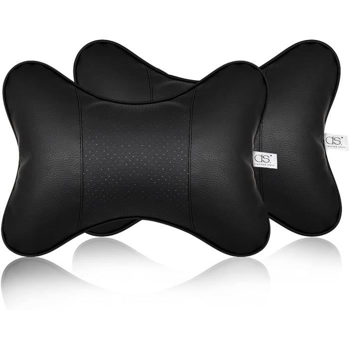 Coussins Appui-Tête Tesla Model 3/Y - Cuir Nappa Véritable | Lot De 2 | Noir | Réglable En Hauteur | Sangle Invisible