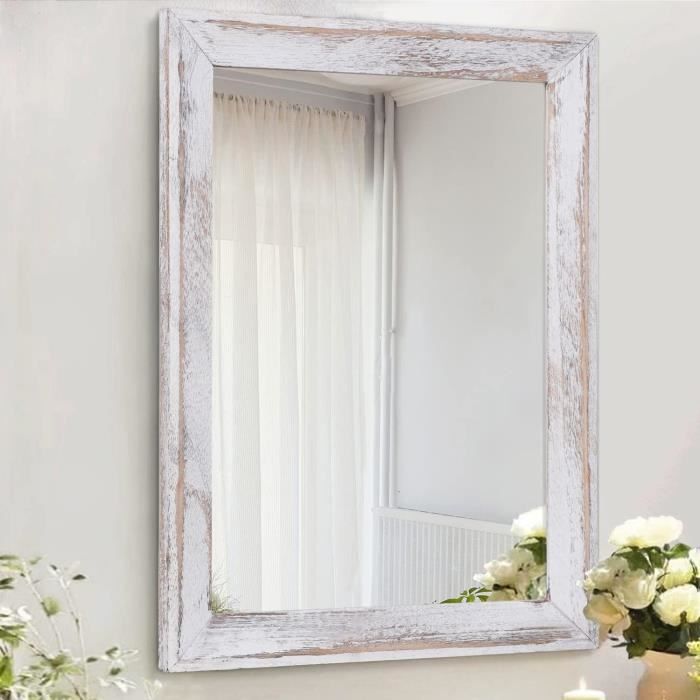 Miroir Mural Rectangulaire Noir Cadre Bois – Style Rustique Vintage 40,6x30,5 Cm Chambre & Salon