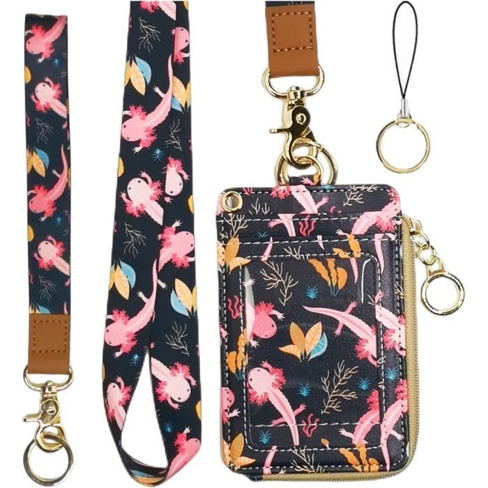 Porte-monnaie Miniature Pour Fille Avec Fermeture éclair Et Porte-clés - Cuir, Design Fleur Rose, 11.9x8.9 Cm
