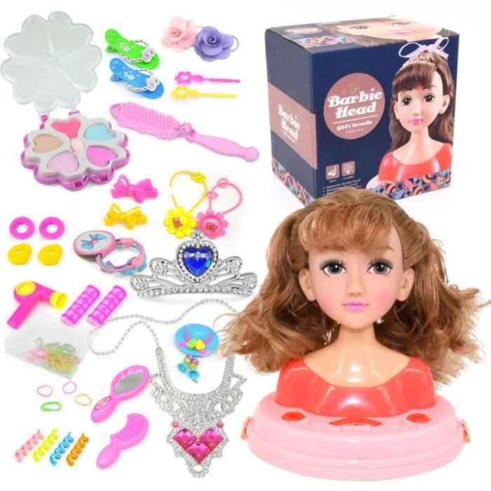 Tête à Coiffer et Maquiller Enfant Jouet, Tête de Maquillage Poupée, Accessoires de Coiffure Inclus, avec Sèche-Cheveux - Jeux - Jouets
