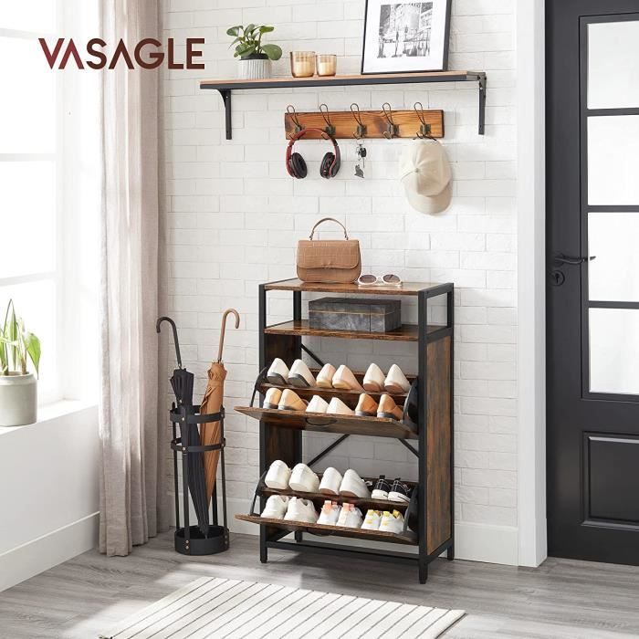 Meuble à Chaussures - VASAGLE - Rangement 8-12 Paires - Séparateurs Réglables - 60 x 30 x 95 cm