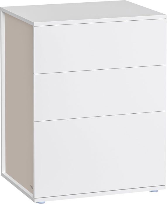 VASAGLE Table de Chevet 3 Tiroirs Moderne Assemblage Ultra-rapide sans Outils Toolless Blanc Mat et Beige Cappuccino